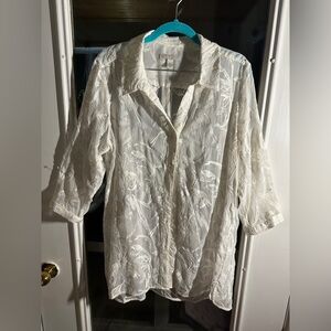 Dana Buchman Off White Sheer Button-Up Blouse